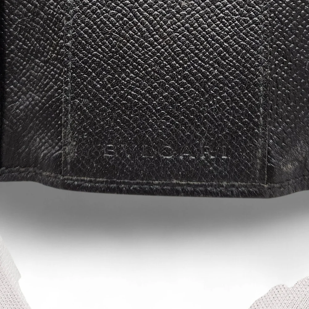 BVLGARI Leather Keyholder Wallet In Black Leather And Silver